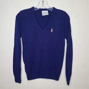 Vintage Hush Puppies bright blue long sleeve v-neck sweater dog logo - XS / S